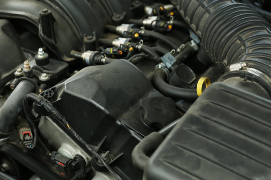 Engine under hood of car