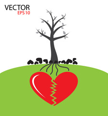 Heart tree growing from heart . Fail love concept