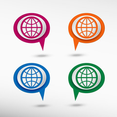 Globe on colorful chat speech bubbles