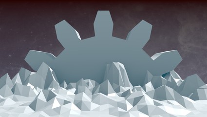 grey gear icon on low poly surface