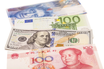 American dollars, European euro,Swiss franc and Chinese yuan bil