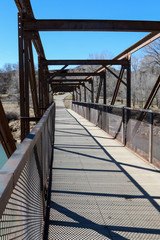 Looking across a pedestrian bridge in Durango, Colorado