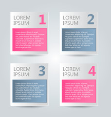 Business infographics tabs template for presentation, education, web design, banner, brochure, flyer. Pink and grey colors. Vector illustration.