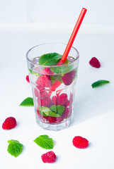 WATER with raspberries and mint