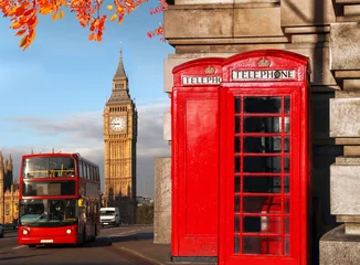 Foto op Plexiglas Big Ben with bus and red phone boxes in London, England © Tomas Marek
