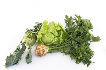 Lettuce, celery, kohlrabi and parsley