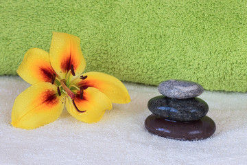 Spa therapy. Hot stones massage set up