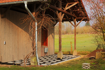 Substructure of a wooden patio