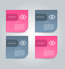 Business infographics tabs template for presentation, education, web design, banner, brochure, flyer. Pink and grey colors. Vector illustration.