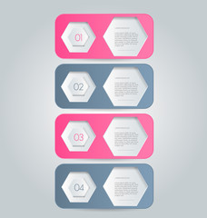 Business infographics tabs template for presentation, education, web design, banner, brochure, flyer. Pink and grey colors. Vector illustration.