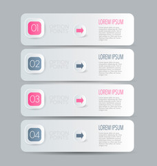 Business infographics tabs template for presentation, education, web design, banner, brochure, flyer. Pink and grey colors. Vector illustration.