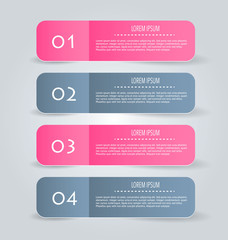 Business infographics tabs template for presentation, education, web design, banner, brochure, flyer. Pink and grey colors. Vector illustration.