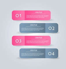 Business infographics tabs template for presentation, education, web design, banner, brochure, flyer. Pink and grey colors. Vector illustration.