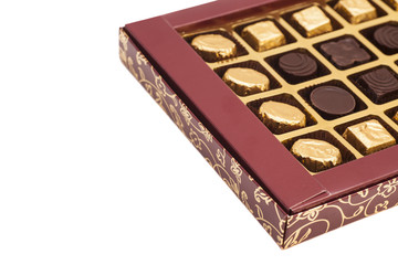 Box of chocolate candies isolated on white