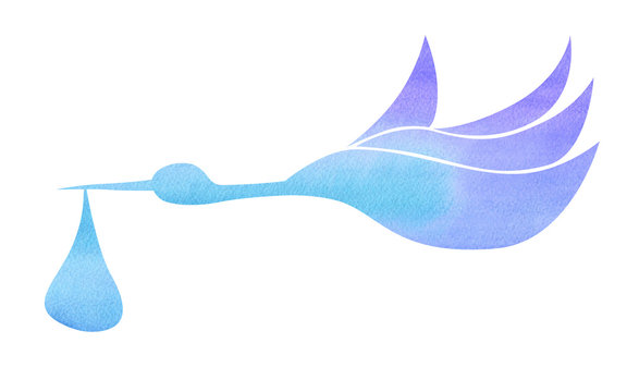 Abstract Flying Stork Brings Baby Boy Blue Watercolor