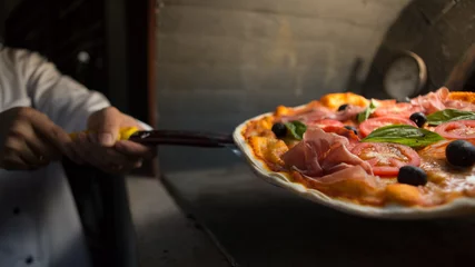 Stickers pour porte Pizzeria Pizza au jambon de Parme