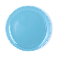 Empty plate of blue color on a white background..