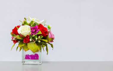 Flower Vase at The Corner on Gray Background with Copyspace to input Text