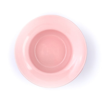 Pink empty bowl on a white background..