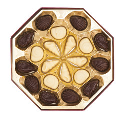 Box of chocolate candies isolated on white