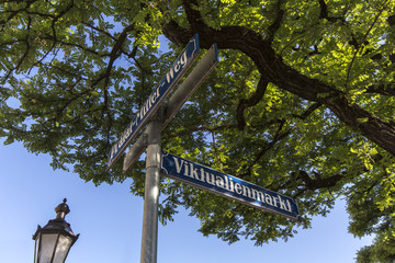 Street sign of Viktualienmarkt in Munich, Bavaria, Germany, 2015