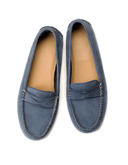 Blue suede shoes. Studio. View from above.