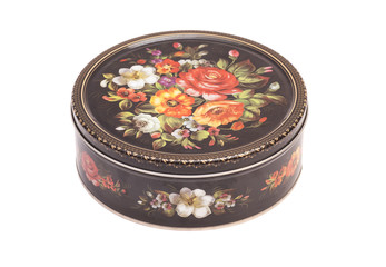 Metal Box With Flowers isolated on white