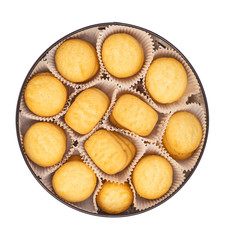 Round box with cookies isolated on white background