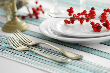 Beautiful table setting with vintage silverware