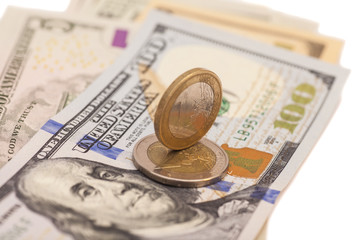 Fototapeta premium Euro Coins And Dollars