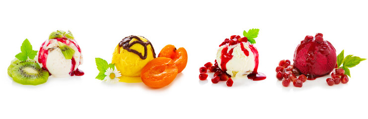 Various fruits ice isolated .