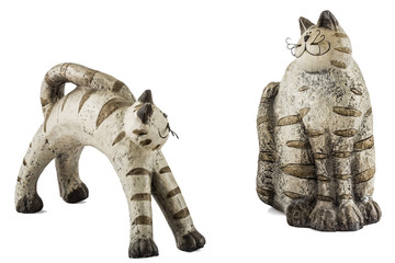 Ceramic figurine cats, isolated on white background