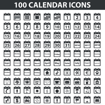 Black calendar icon set