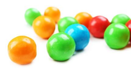 Closeup colorful candies on white background