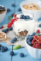 Healthy yoghurt with fruits for breakfast