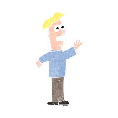 retro cartoon waving man