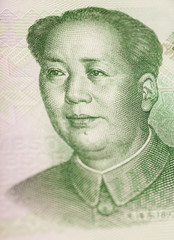 Portrait of Mao Zedong at 100 yuan banknote (China)