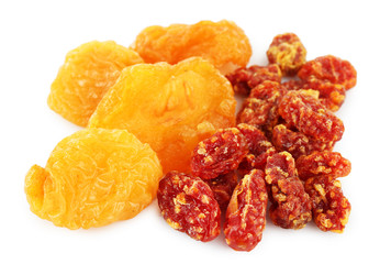 Assortment of dried fruits isolated on white