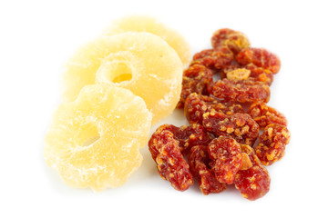 Assortment of dried fruits isolated on white