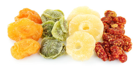 Assortment of dried fruits isolated on white