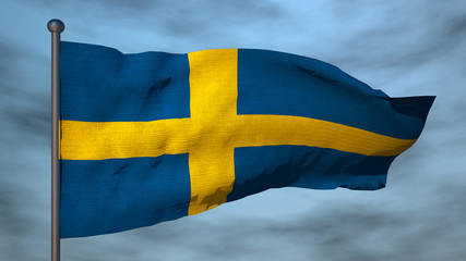 3D flag of Sweden on sky background