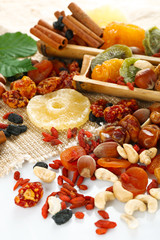 Assortment of dried fruits, closeup