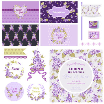 Scrapbook Design Elements - Baby Shower Flower Theme - in vector