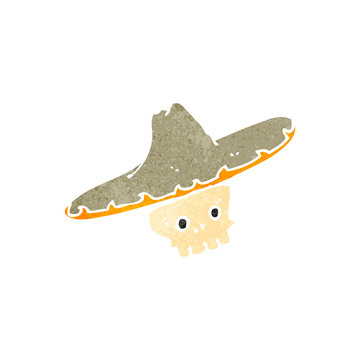 retro cartoon skull in mexican hat