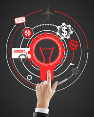 Businessman pushing business scheme, concept