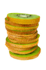Kiwi fruit chopped slices isolated on white background
