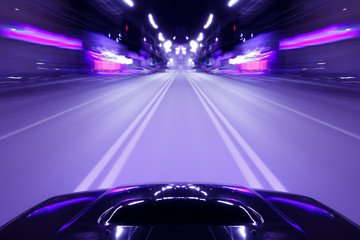 Obraz na płótnie Canvas Car speed night drive on the road in city