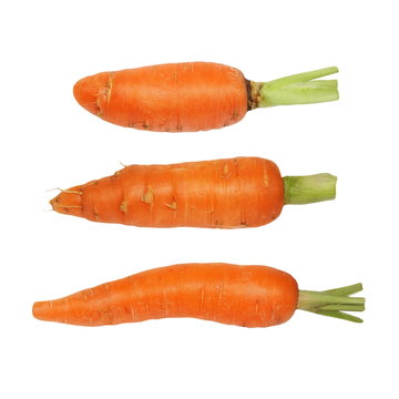 set fresh orange carrots isolated on white background, with clipping path