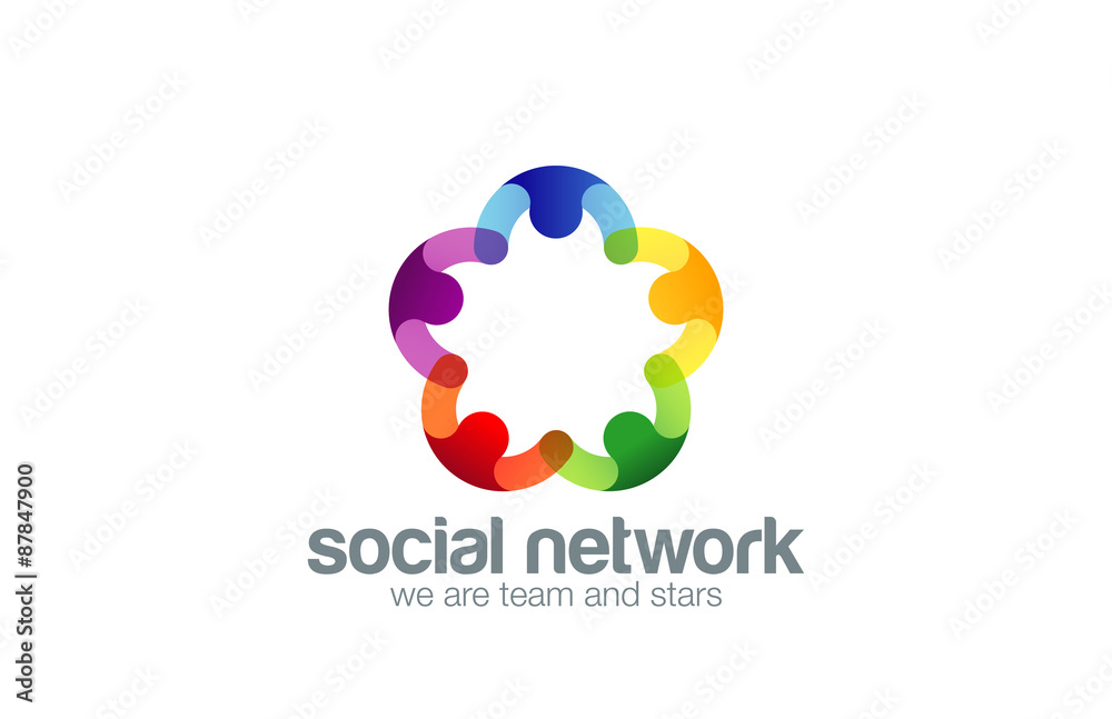 Poster social network logo design vector template with abstract charact