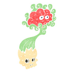 retro cartoon spooky skull with brain